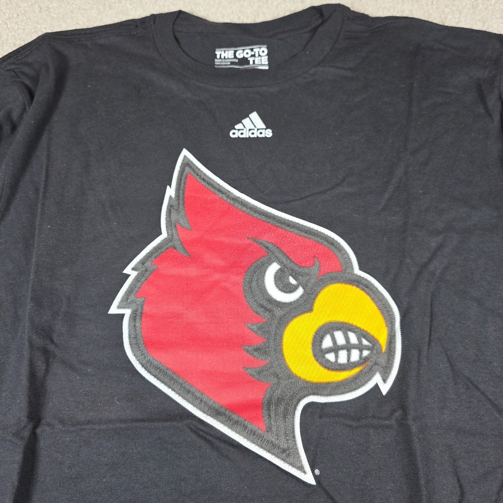 Adidas Louisville Cardinals T-Shirt Mens L Black Go-To Tee NCAA Graphic B289A